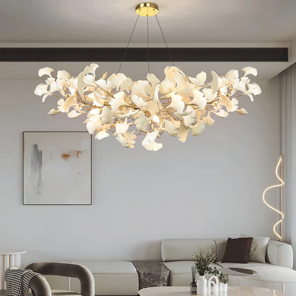 Modern Luxury Linear Ginkgo Ceramic Chandelier for Dining Room/Kitchen Island