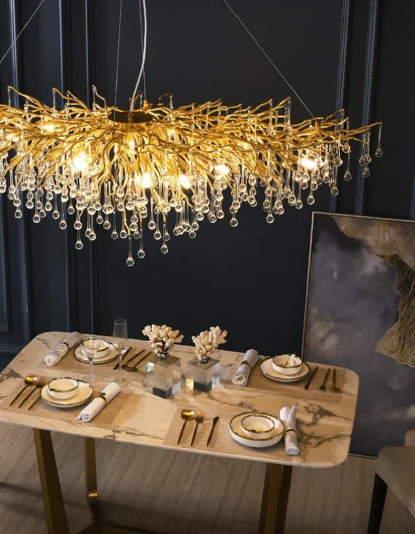 Stunning Tree Branch Crystal Chandelier with Clear Teardrop-shaped for Living/Dining Room