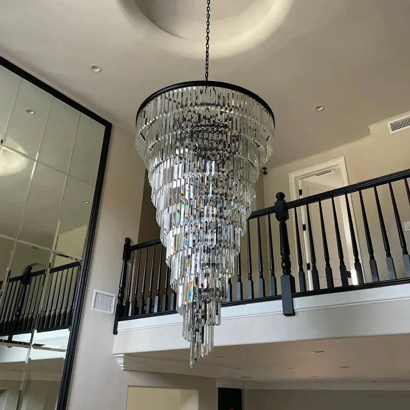 Extra Large Multi-Tiered  Spiral Crystal Chandelier In Black Finish