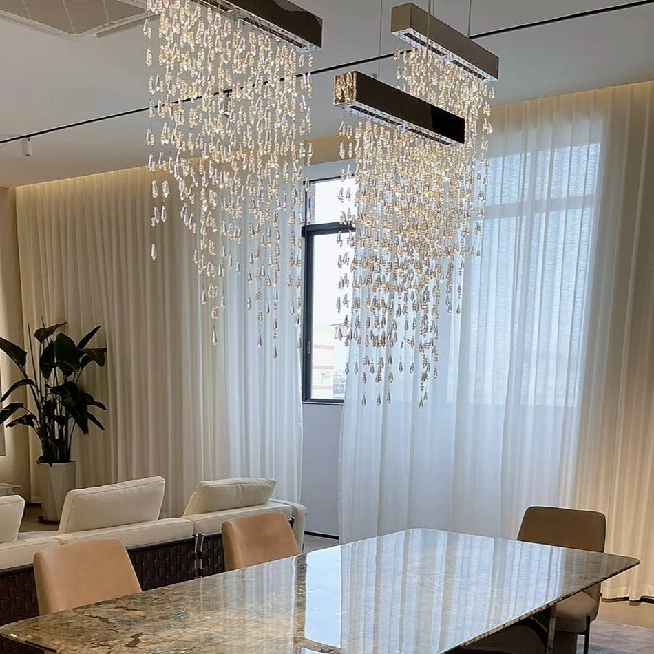 Modern Waterfall Tassel Crystal Chandelier for Dining & Kitchen