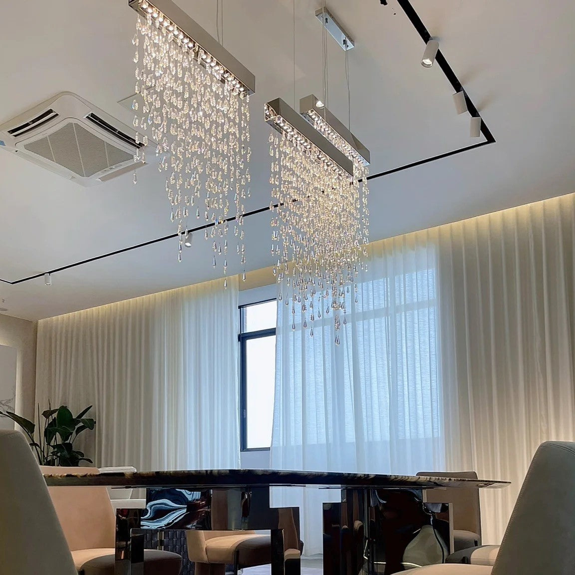 Modern Waterfall Tassel Crystal Chandelier for Dining & Kitchen