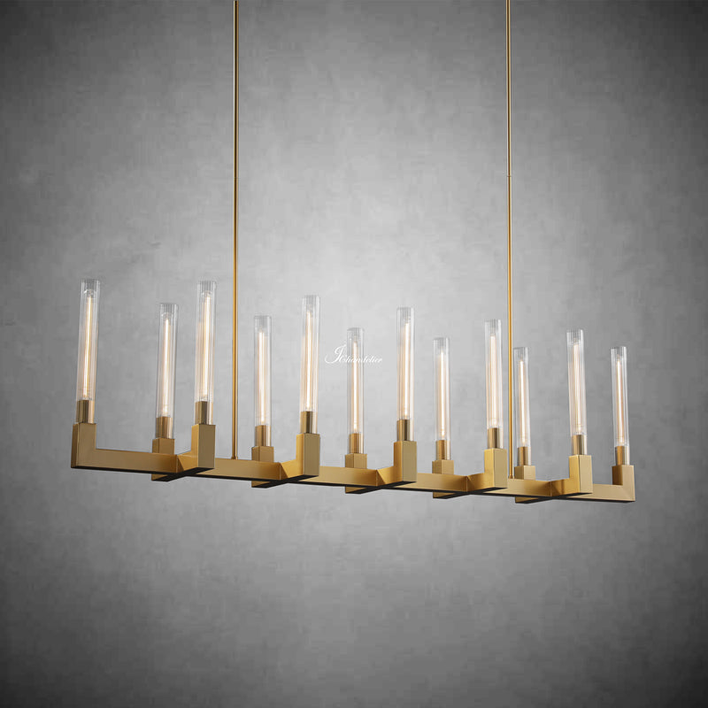 Cannel Glass Linear Chandelier 67"