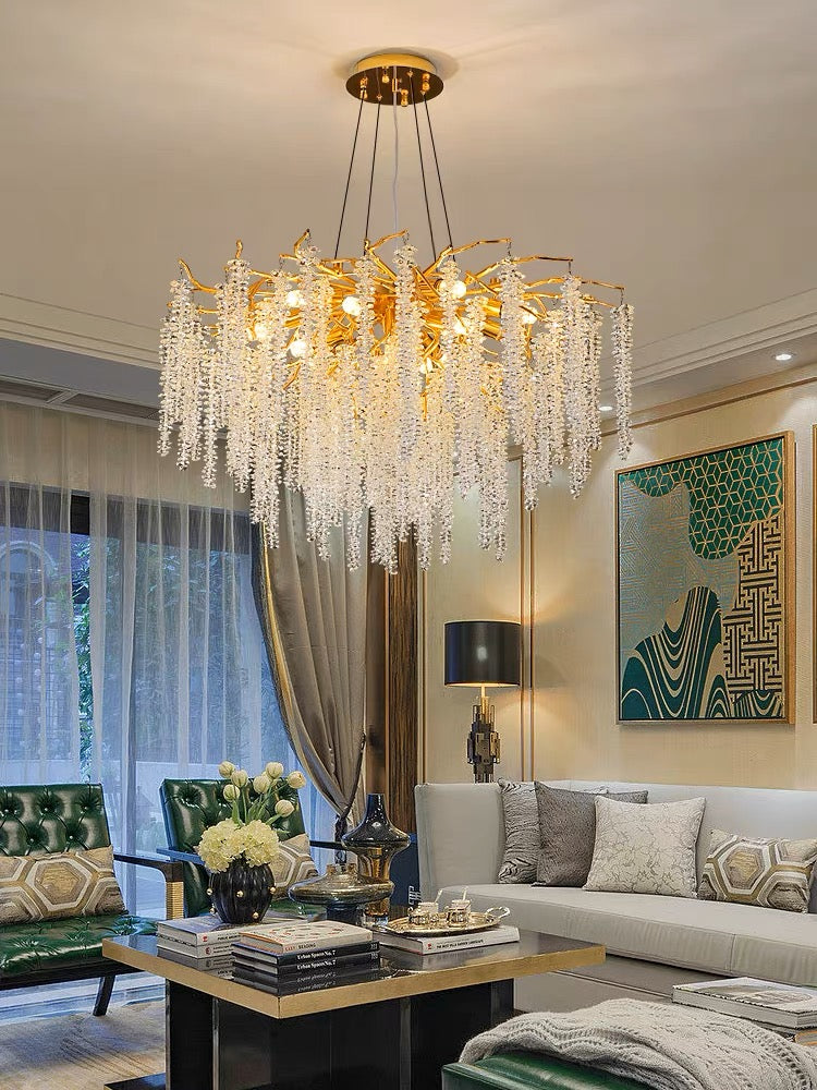 Elegant Crystal Icicle Chandelier in Branch Style for Dining Table Use