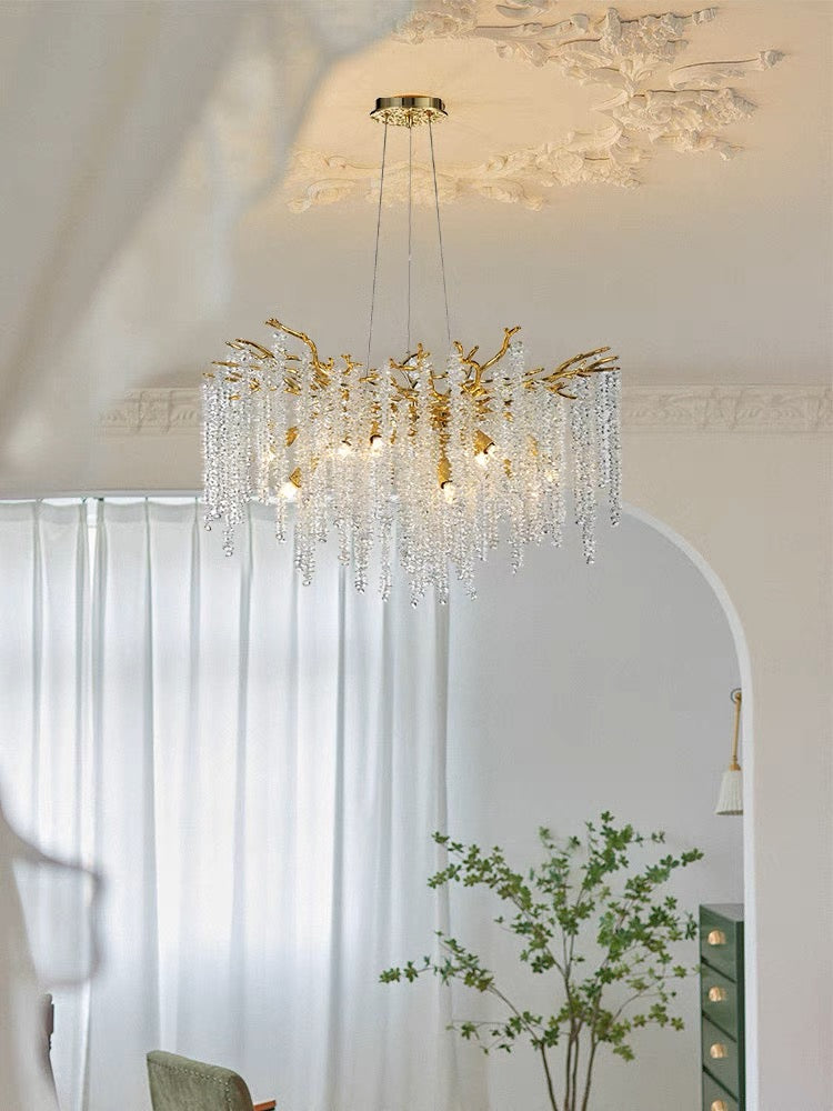 Elegant Crystal Icicle Chandelier in Branch Style for Dining Table Use