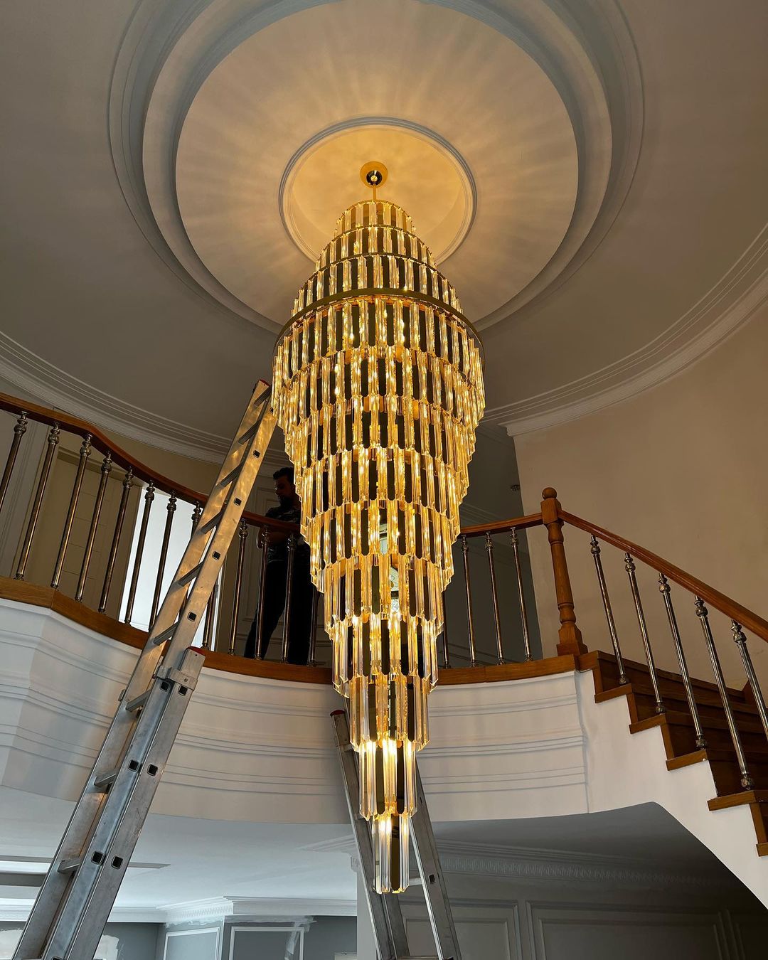 Extra Large Modern Pyramid-shape Crystal Chandelier for High-ceiling - Merlin Lamps