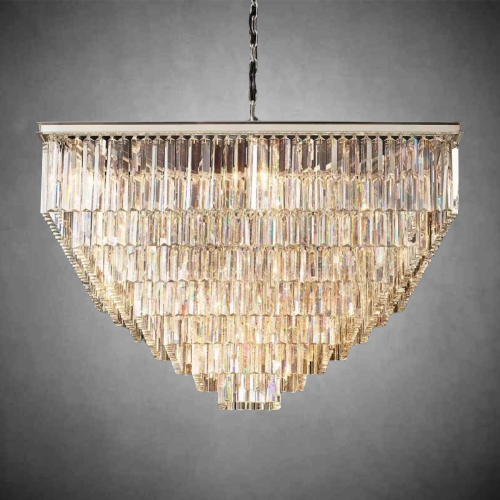 1920s Odaon Art Deco Square Chandelier 47"