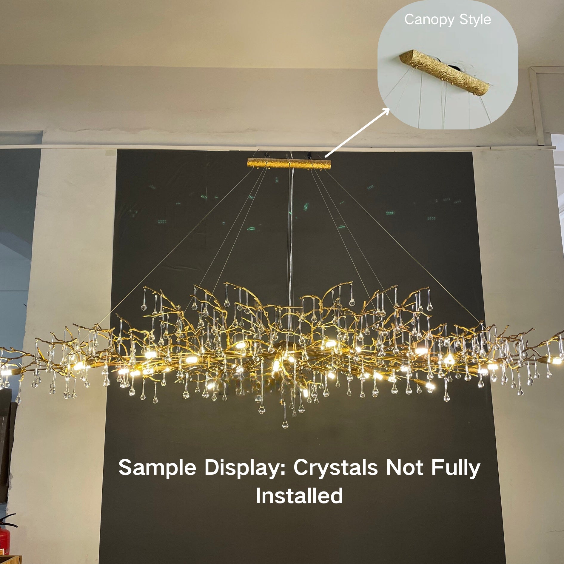 New Style Extra Large Brass Branch Chandelier Light Crystal Drops Pendant Lamp For Living/ Dining Room