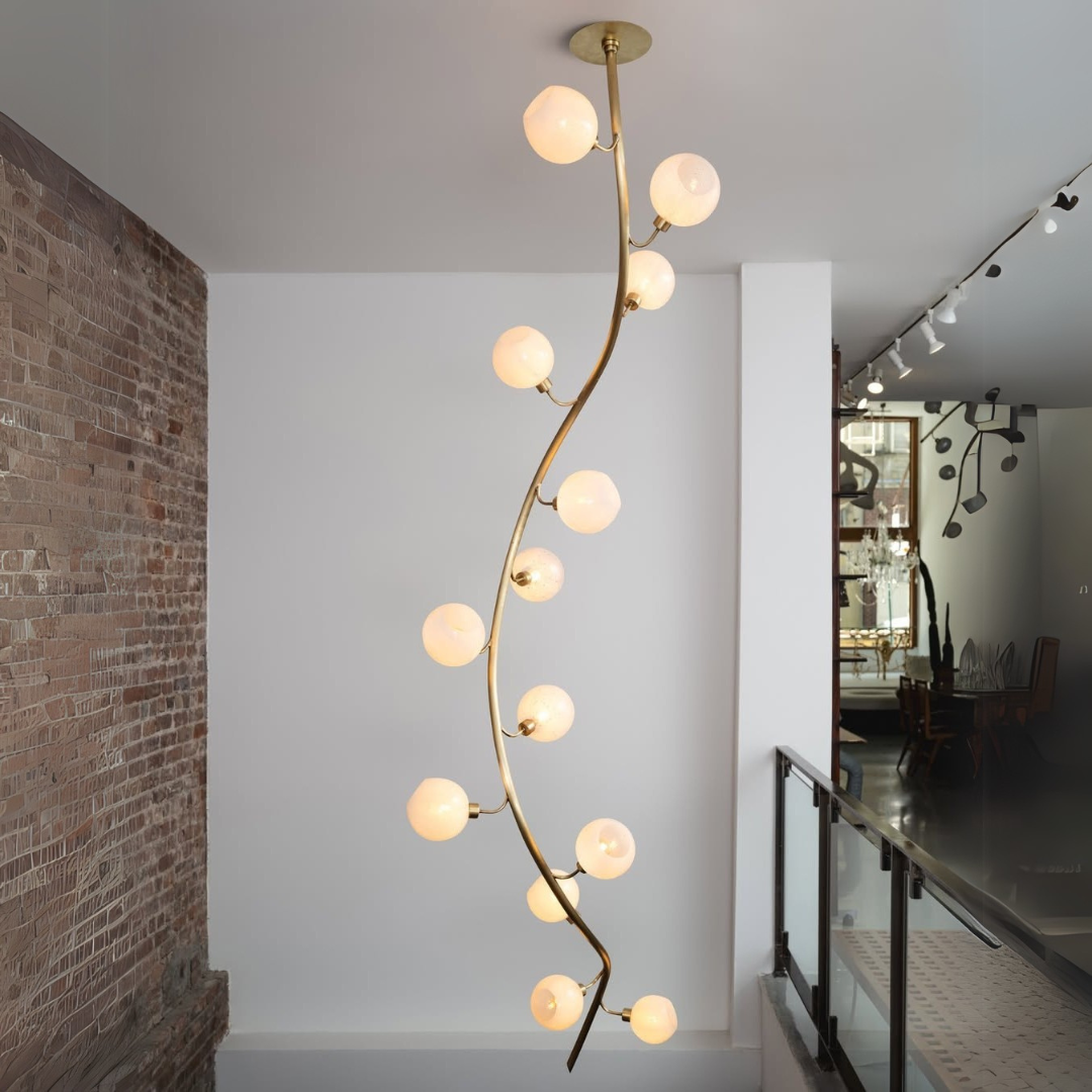 Modern Vertical Handcrafted Glass Globe Chandelier for High Ceilings