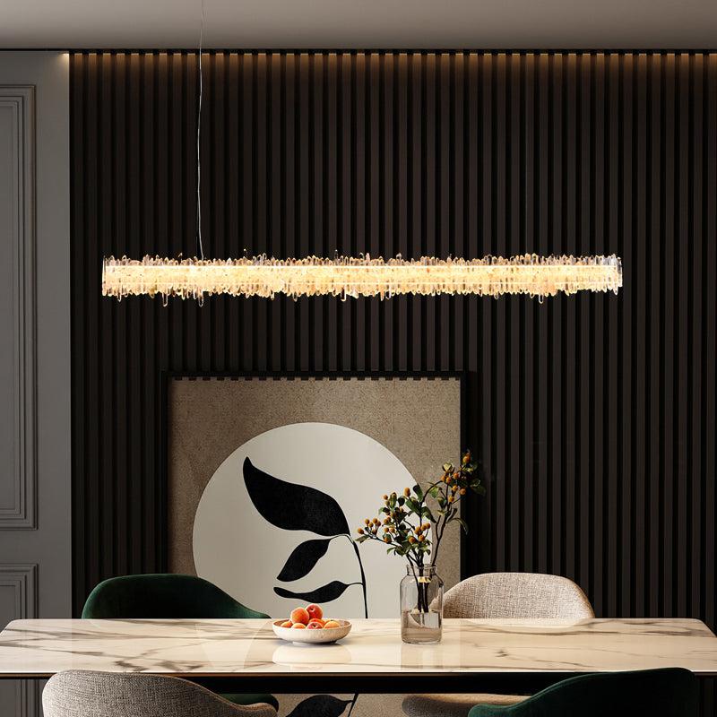 JC Rock Crystal Cluster Linear Dining Chandelier