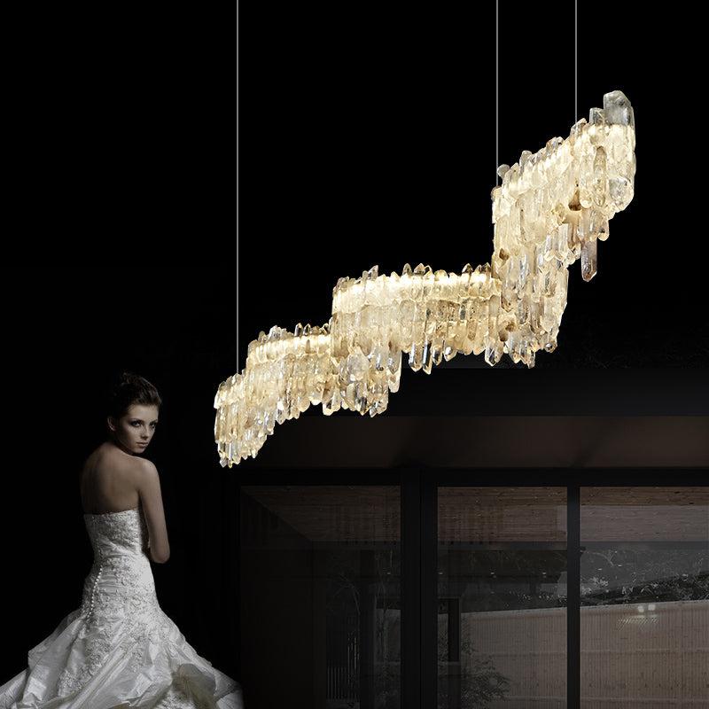 JC Rock Crystal Cluster Linear Dining Chandelier