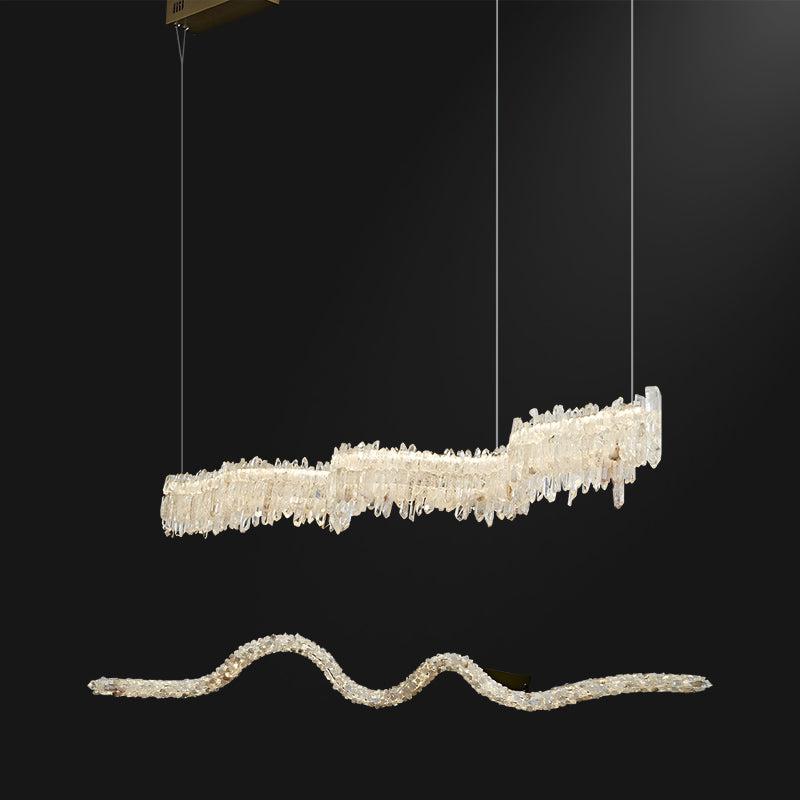 JC Rock Crystal Cluster Linear Dining Chandelier