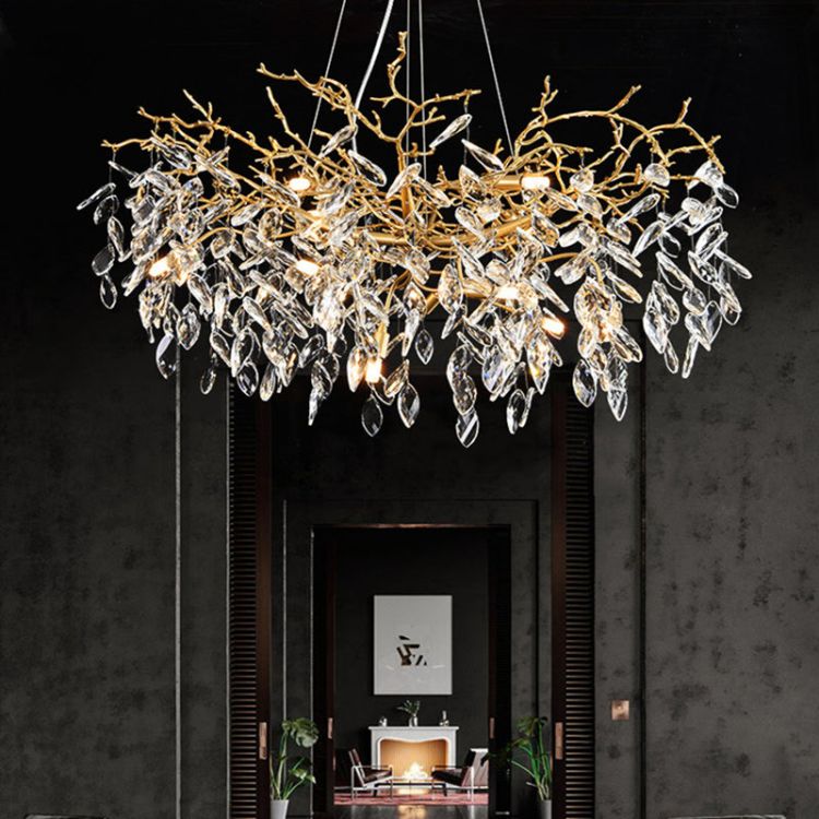 JC Gold Chandeliers Tree Branch Kitchen, Modern Crystal Chandelier