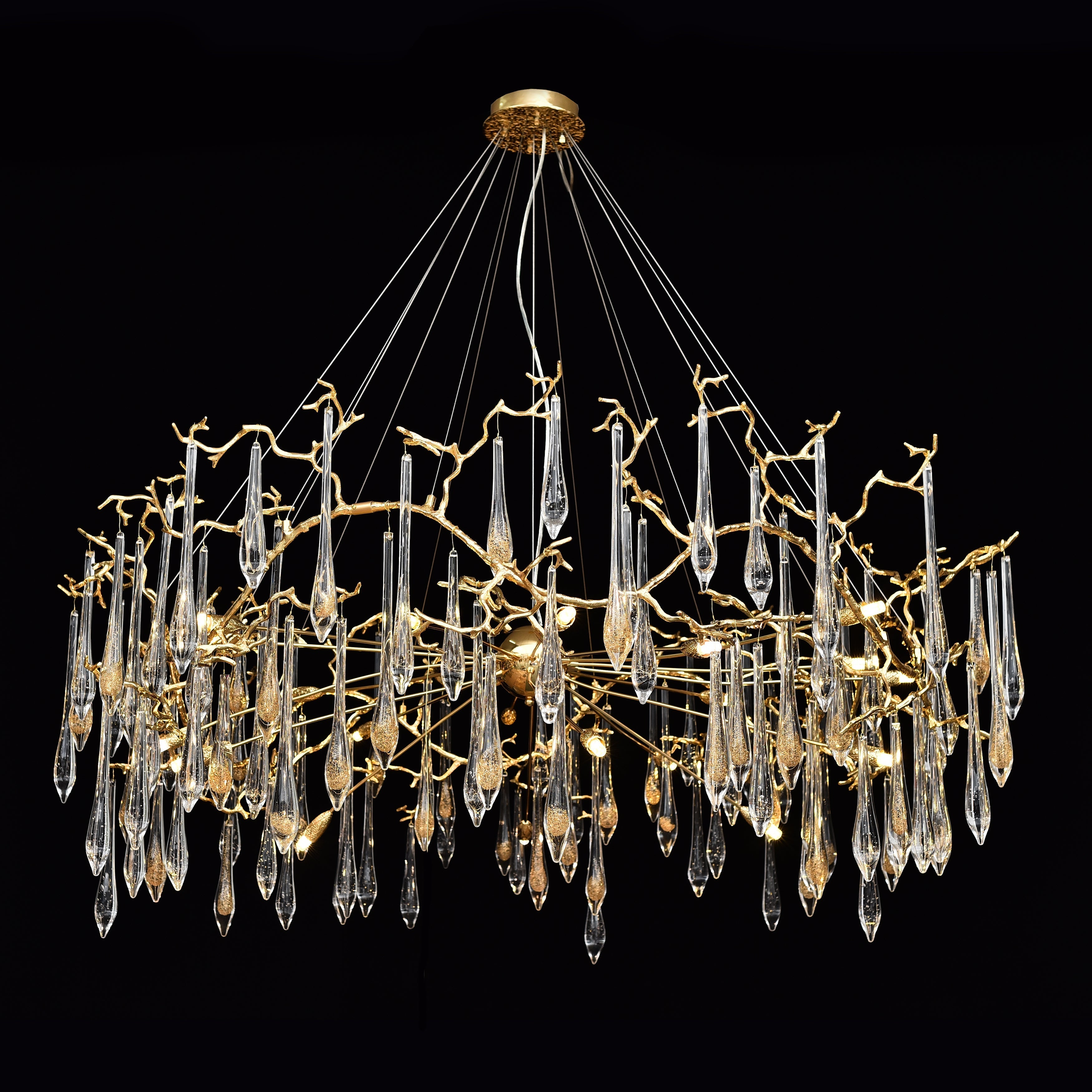 Dawn Teardrop Branch Brass Round Chandelier
