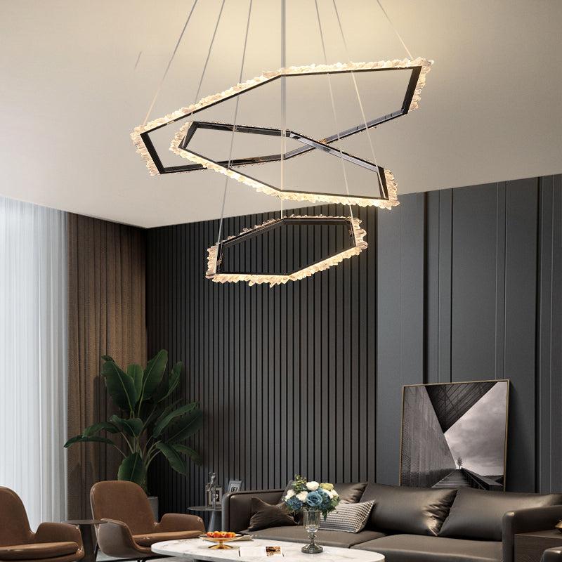 JC Hexagon Rock Crystal Ring Chandelier