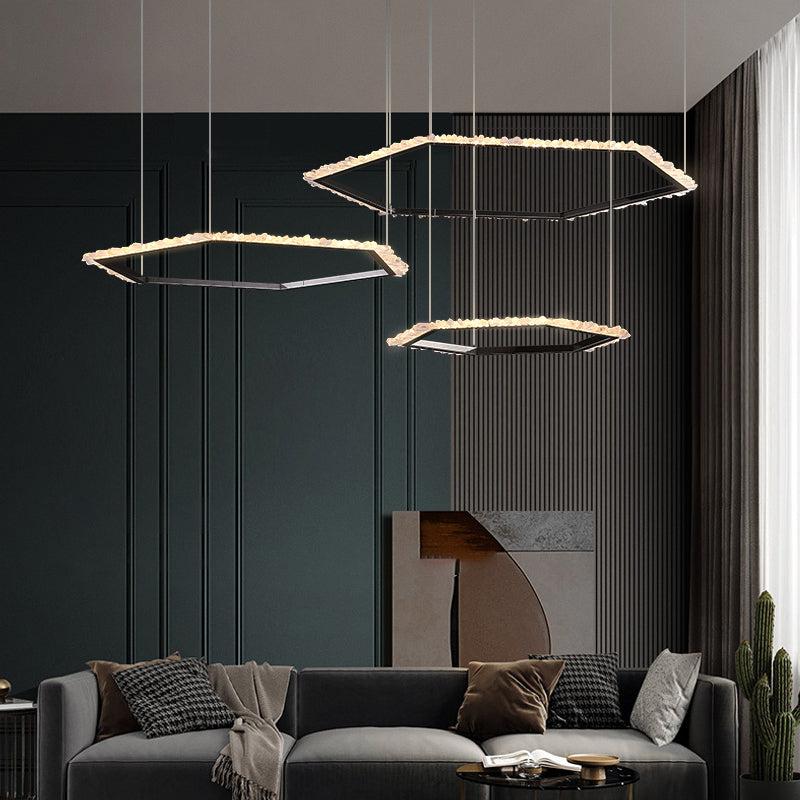 JC Hexagon Rock Crystal Ring Chandelier