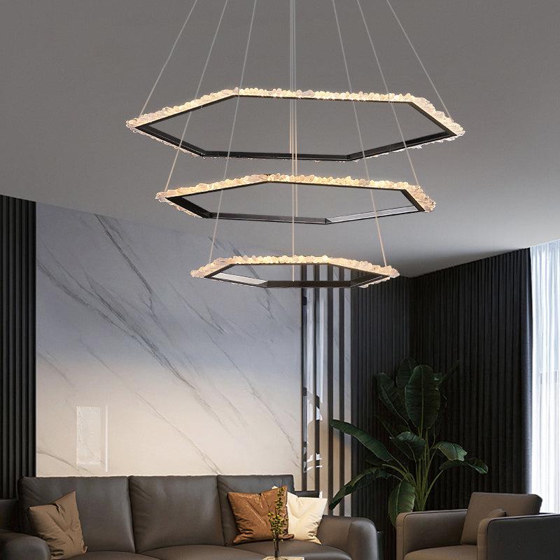 JC Hexagon Rock Crystal Ring Chandelier