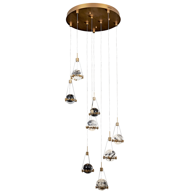 JC Rock Crystal Ball Ceiling Mounted Staircase Chandelier