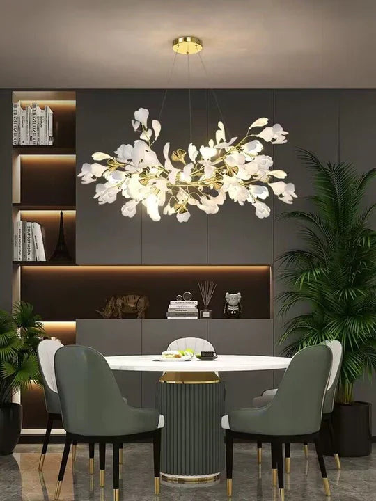 Modern Luxury Linear Ginkgo Ceramic Chandelier for Dining Room/Kitchen Island
