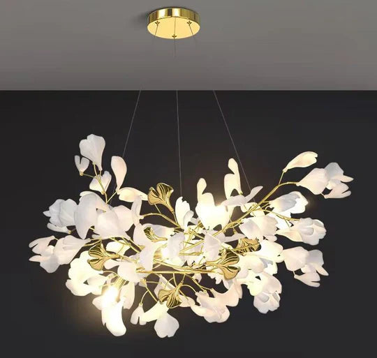 Modern Luxury Linear Ginkgo Ceramic Chandelier for Dining Room/Kitchen Island