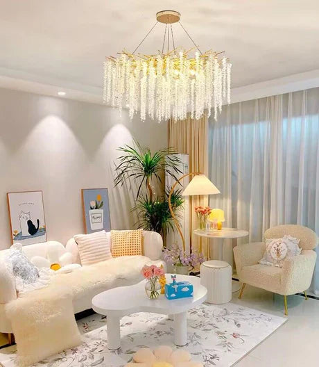 Elegant Crystal Icicle Chandelier in Branch Style for Dining Table Use