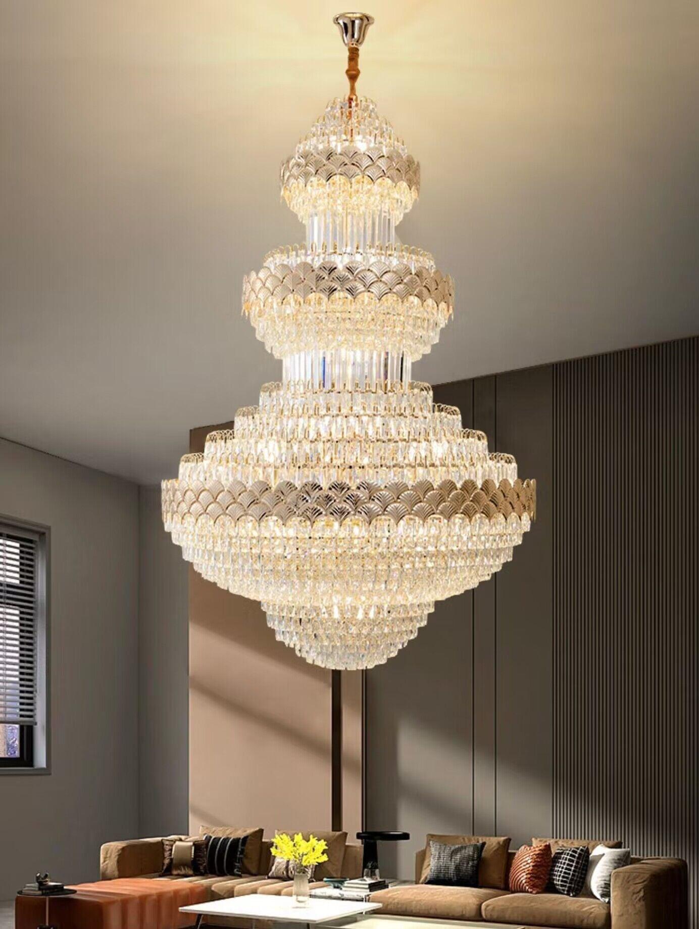 Extra Large Multi-layers Gold Luxury Crystal Chandelier Modern Empire Decrative Crystal Light For Living Room/Foyer/Staircase