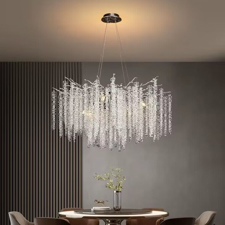 Elegant Crystal Icicle Chandelier in Branch Style for Dining Table Use