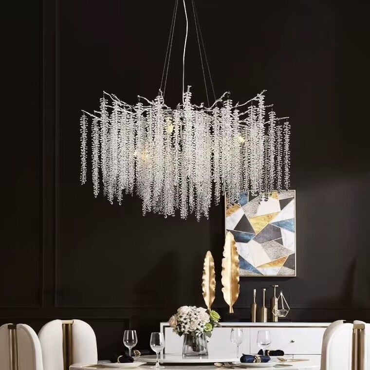 Elegant Crystal Icicle Chandelier in Branch Style for Dining Table Use