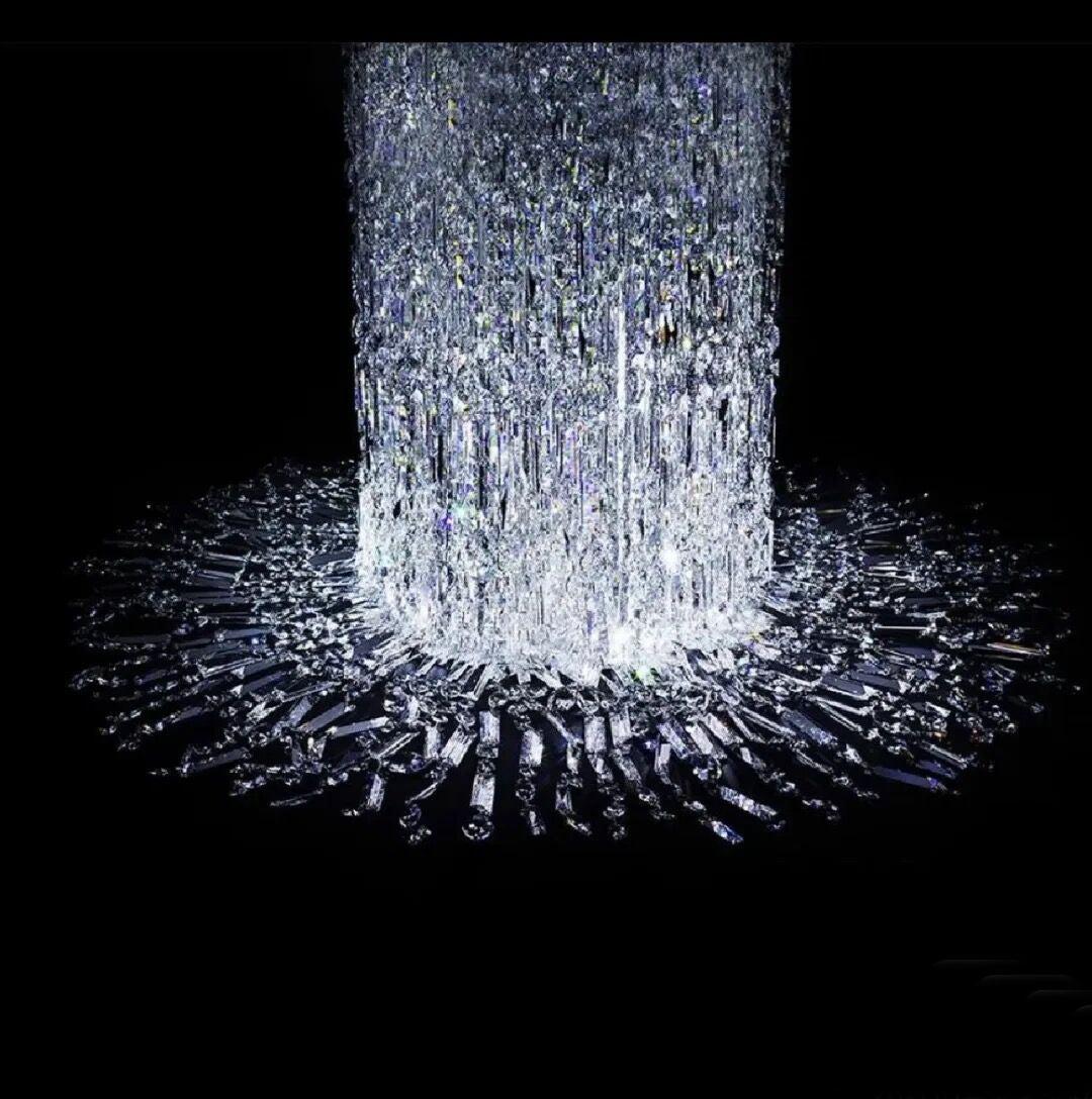 Oversized Silver Crystal Long Ceiling Chandelier Art Designer Column Waterfall Decorative Staircase Light Fixture