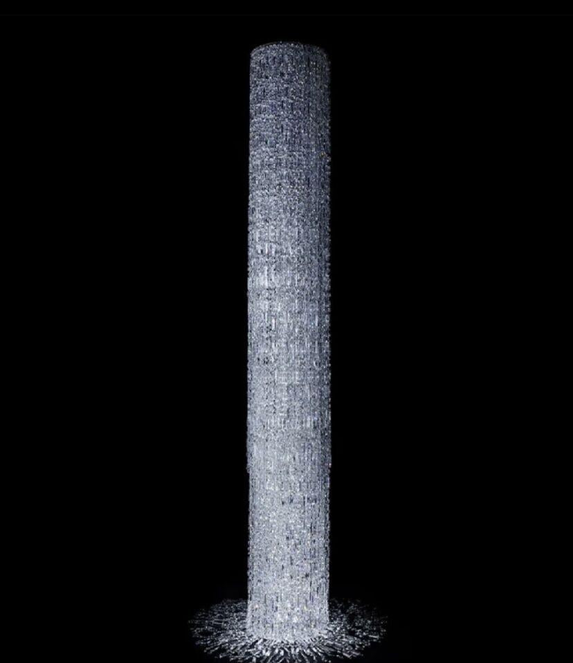 Oversized Silver Crystal Long Ceiling Chandelier Art Designer Column Waterfall Decorative Staircase Light Fixture