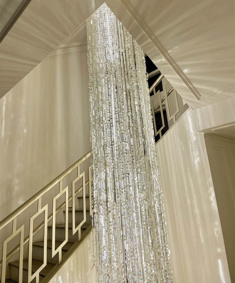 Oversized Silver Crystal Long Ceiling Chandelier Art Designer Column Waterfall Decorative Staircase Light Fixture