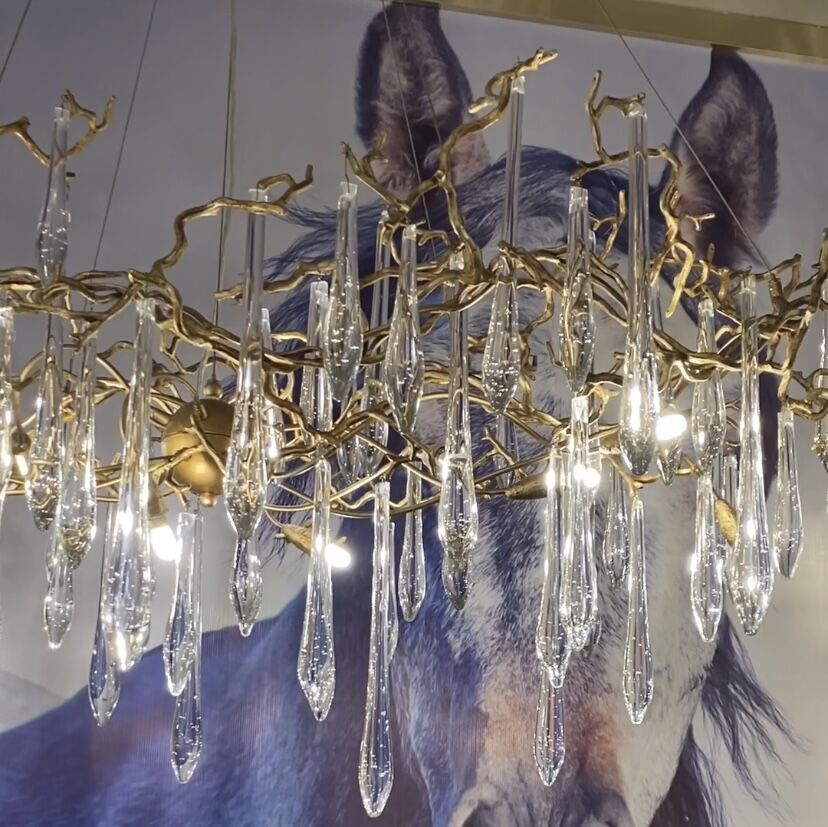 New Clear Crystal Rain Copper Branch Chandelier Modern Designer Pendant Light For Dining Table/Kitchen Island