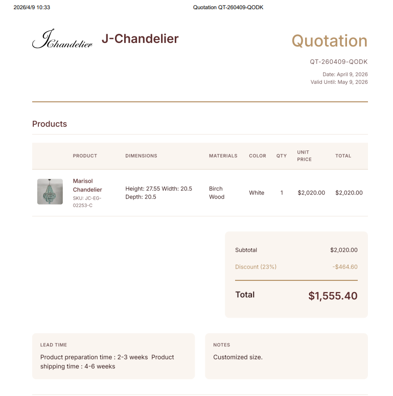 Marisol Chandelier Customized size