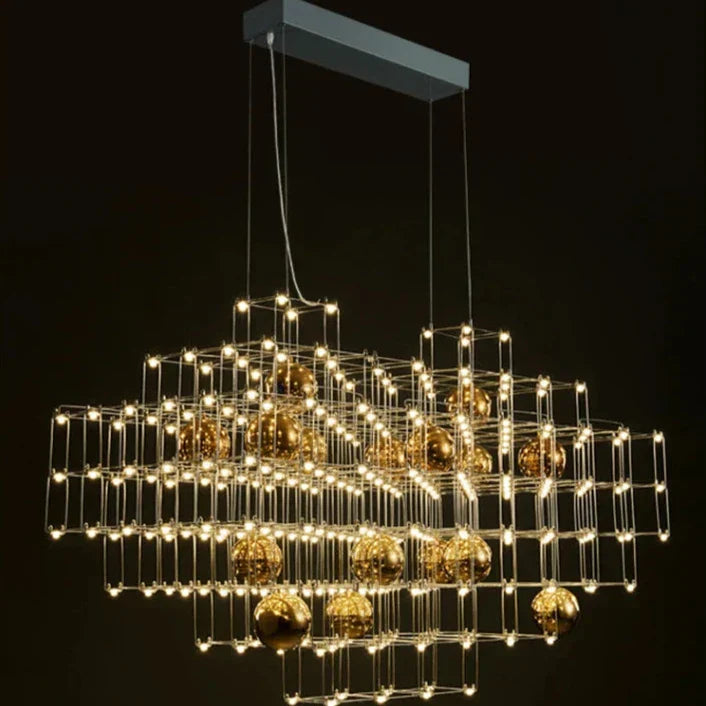 Modern Stainless Steel Three-dimensional Cube Chandelier