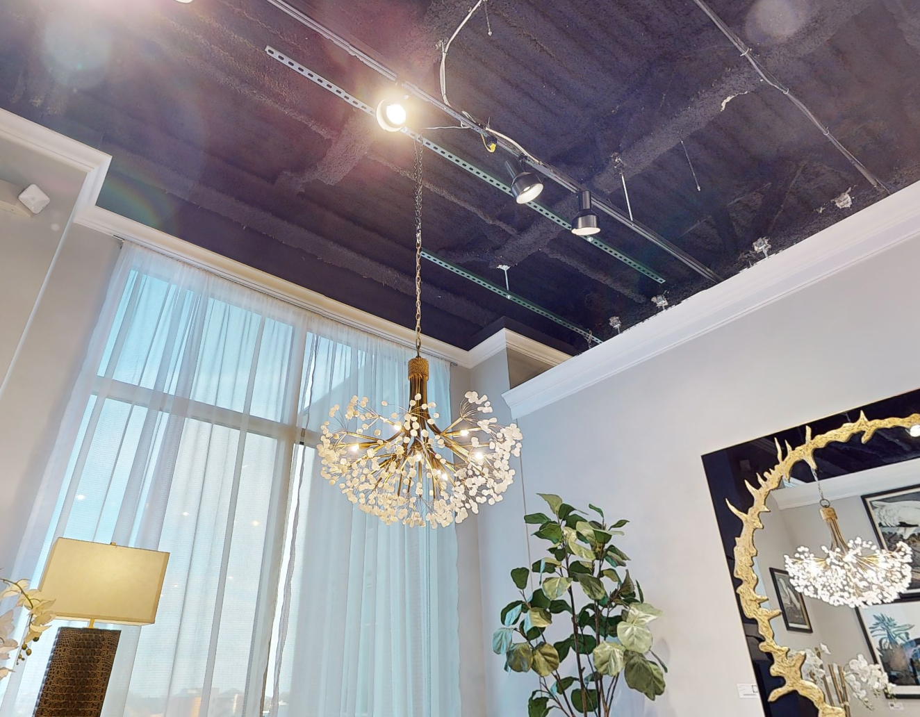 Stone Quartz Nine-Light Chandelier, Gold Leaf Finish with Natural Crystals, G9 Bulbs - Merlin Lamps