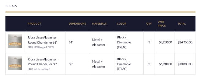 Quotation for Black Riora Lisse Light Fixture