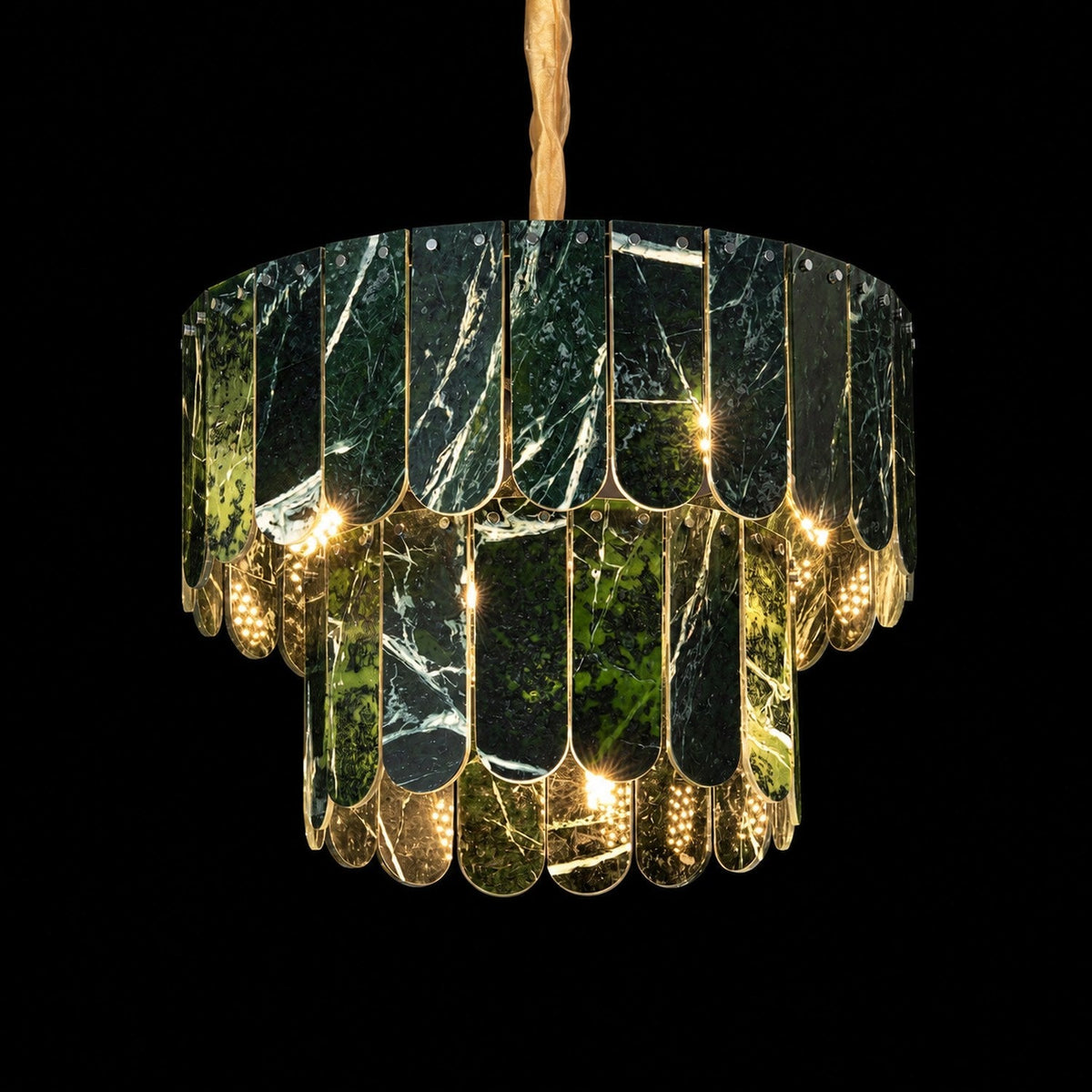 Modern Two-Tier Prada Green Luxury stone Chandelier
