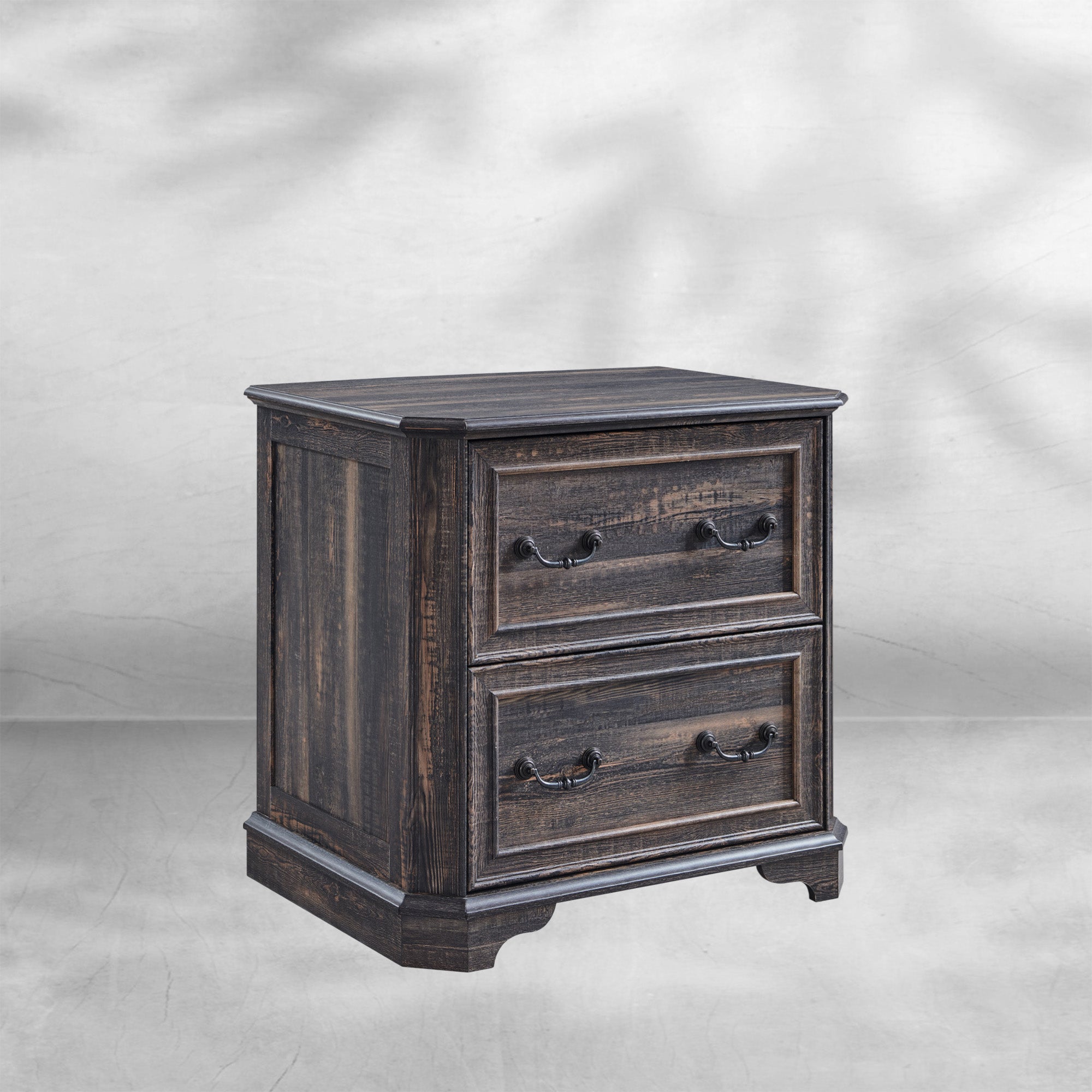 Rustic Oak 2-Drawer File Cabinet with Extended Desktop