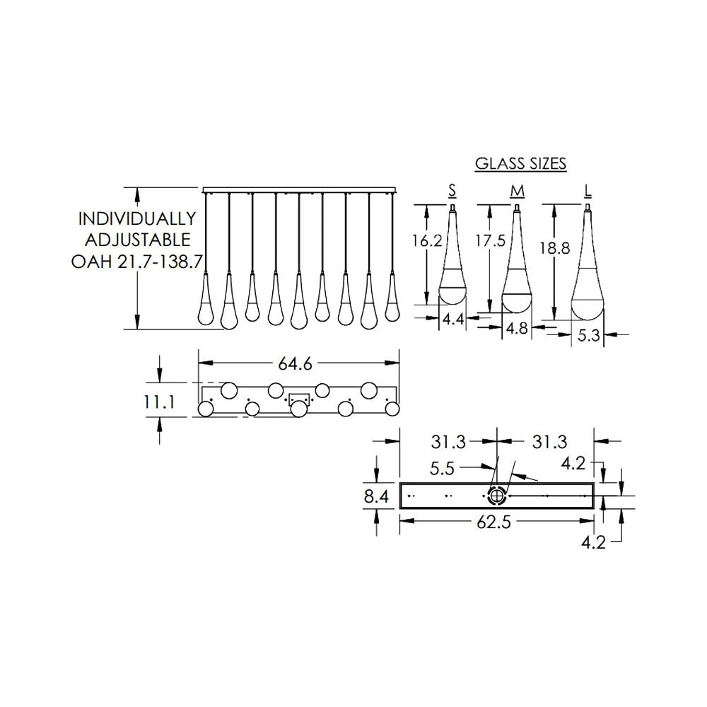 JC Water Drop Rectangle  LED Chandelier
