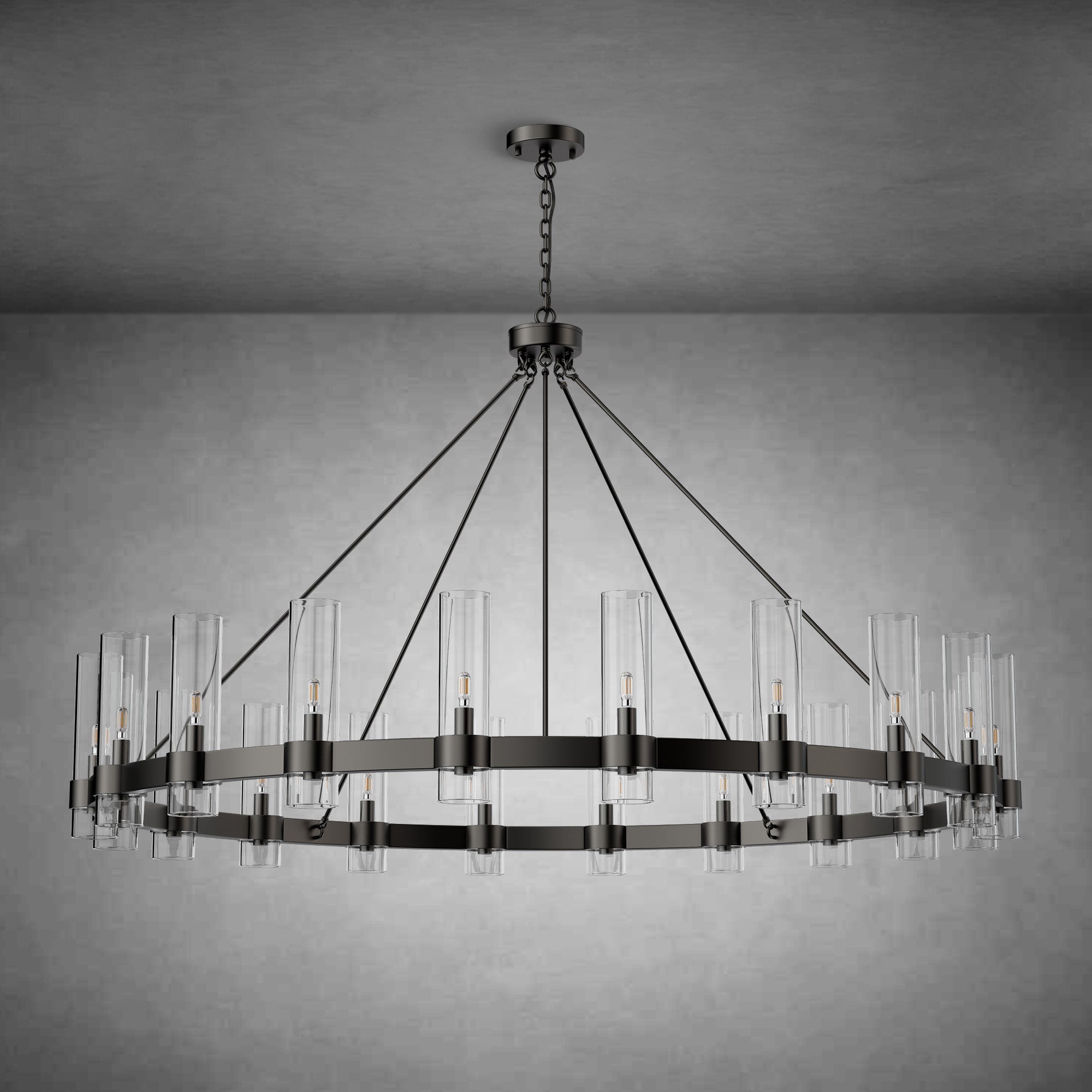 Wagon Wheel Chandelier with Glass Shades