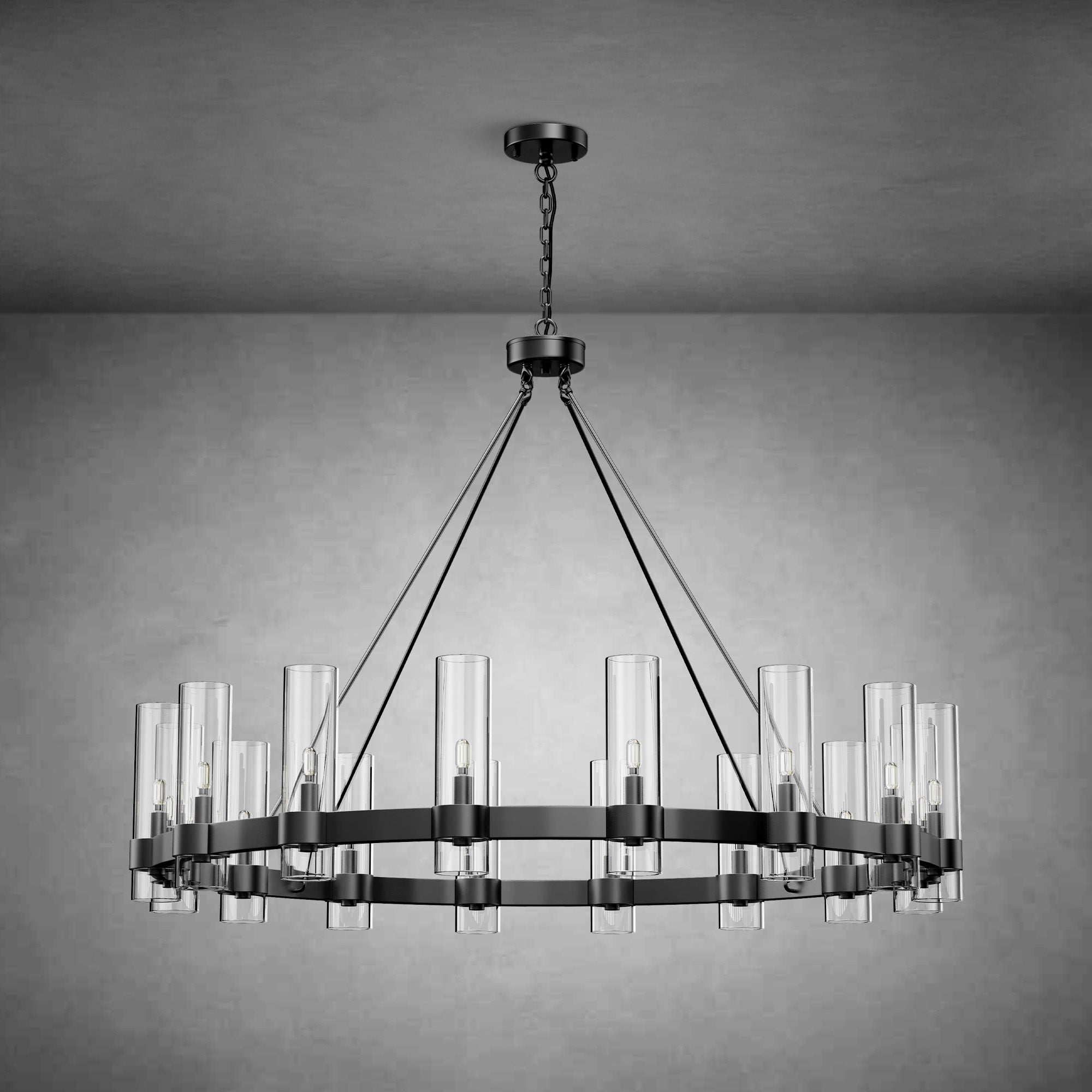 Wagon Wheel Chandelier with Glass Shades