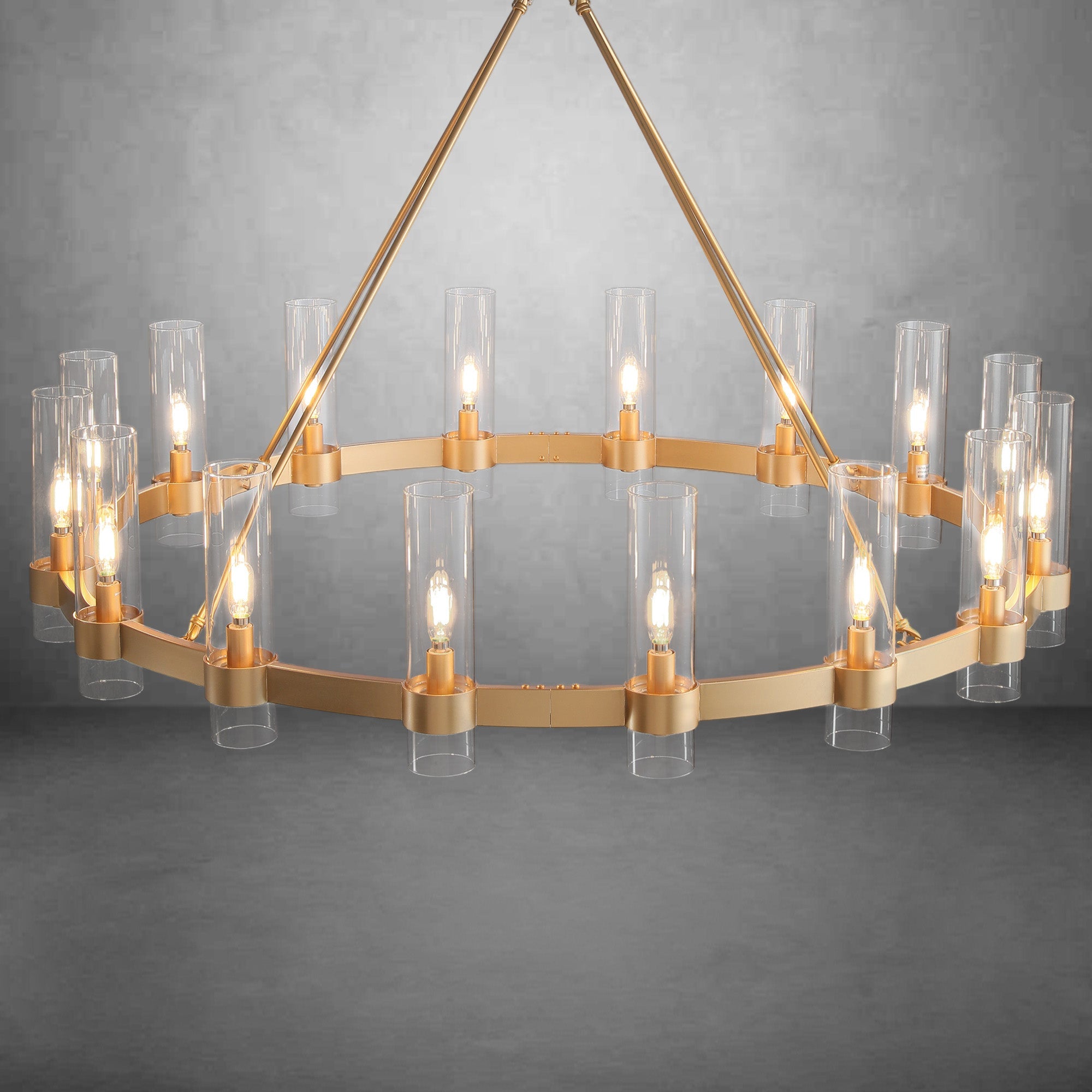 Wagon Wheel Chandelier with Glass Shades