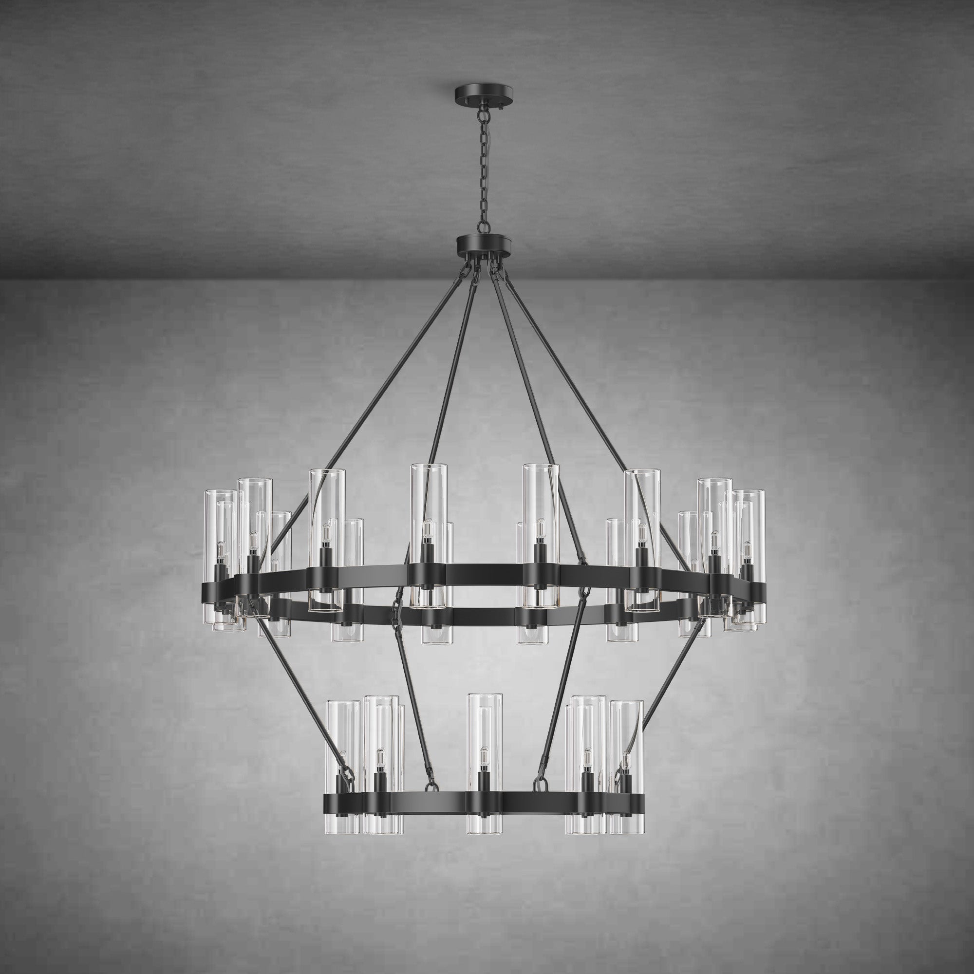 Two-Tier Wagon Wheel Chandelier with Glass Shades