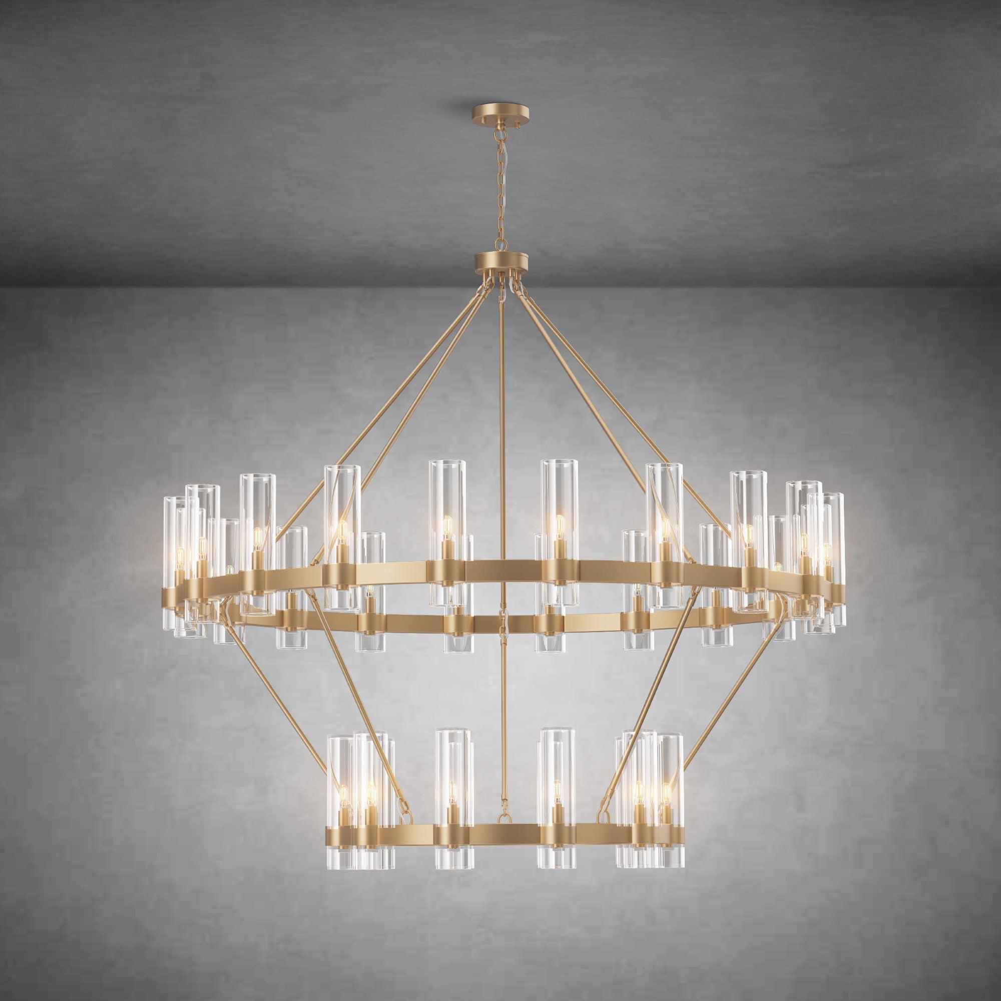 Two-Tier Wagon Wheel Chandelier with Glass Shades