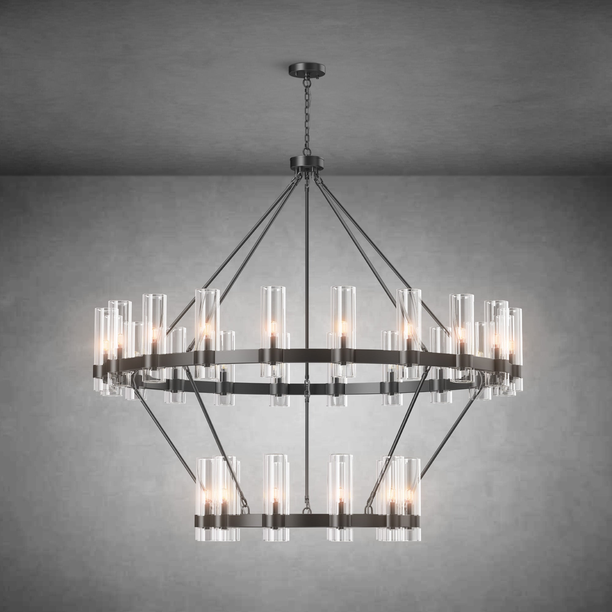 Two-Tier Wagon Wheel Chandelier with Glass Shades