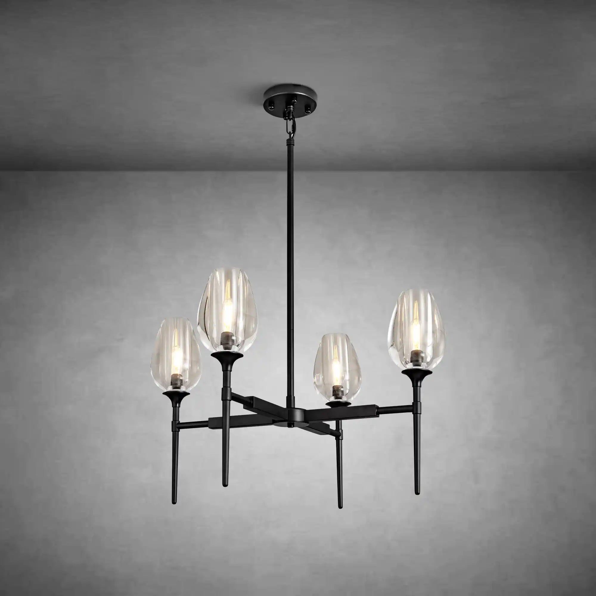 Gold 4-Light Farmhouse Chandelier with Crystal Shades for Dining Room