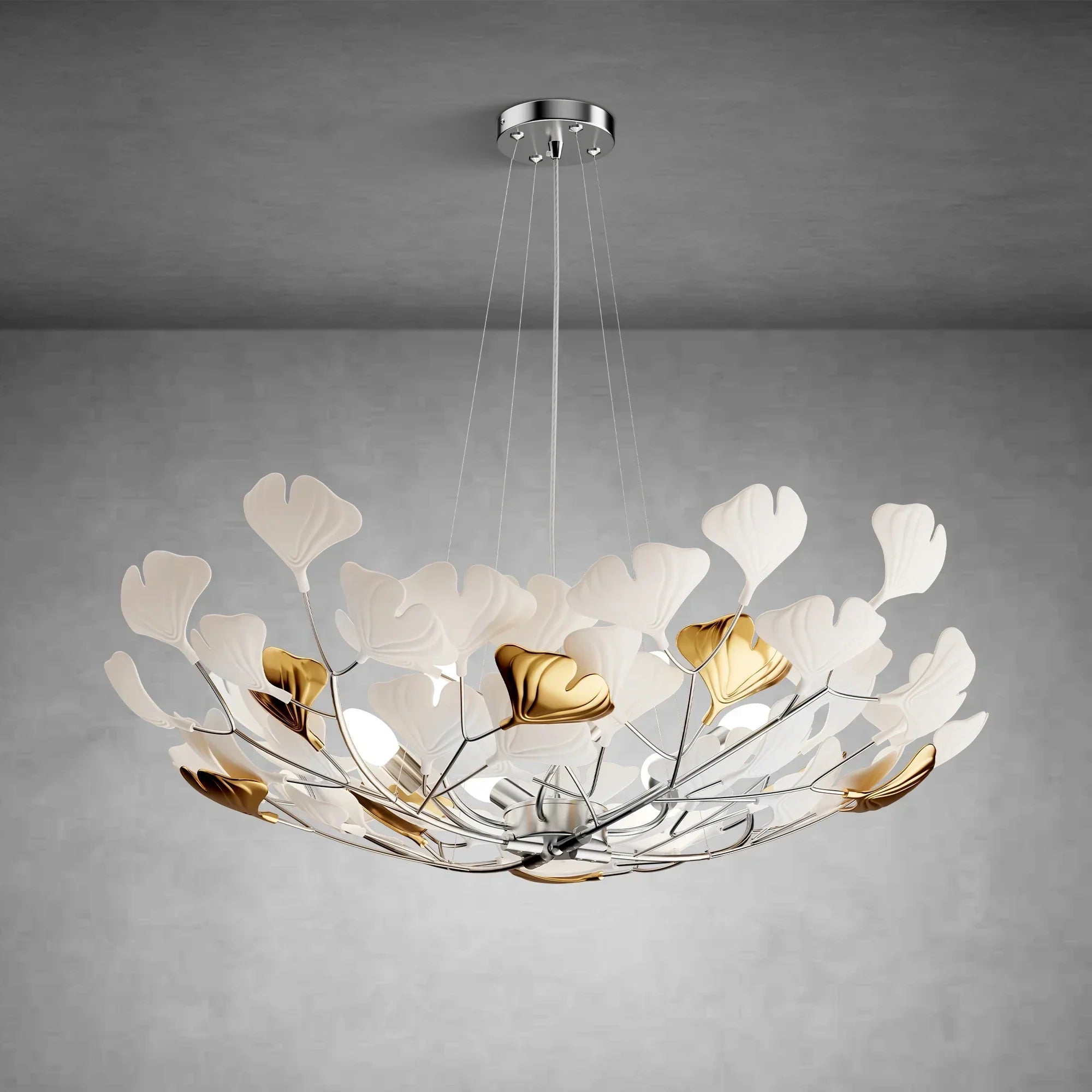 Branch Chandelier White Ceramic Ginkgo Leaf Chandeliers