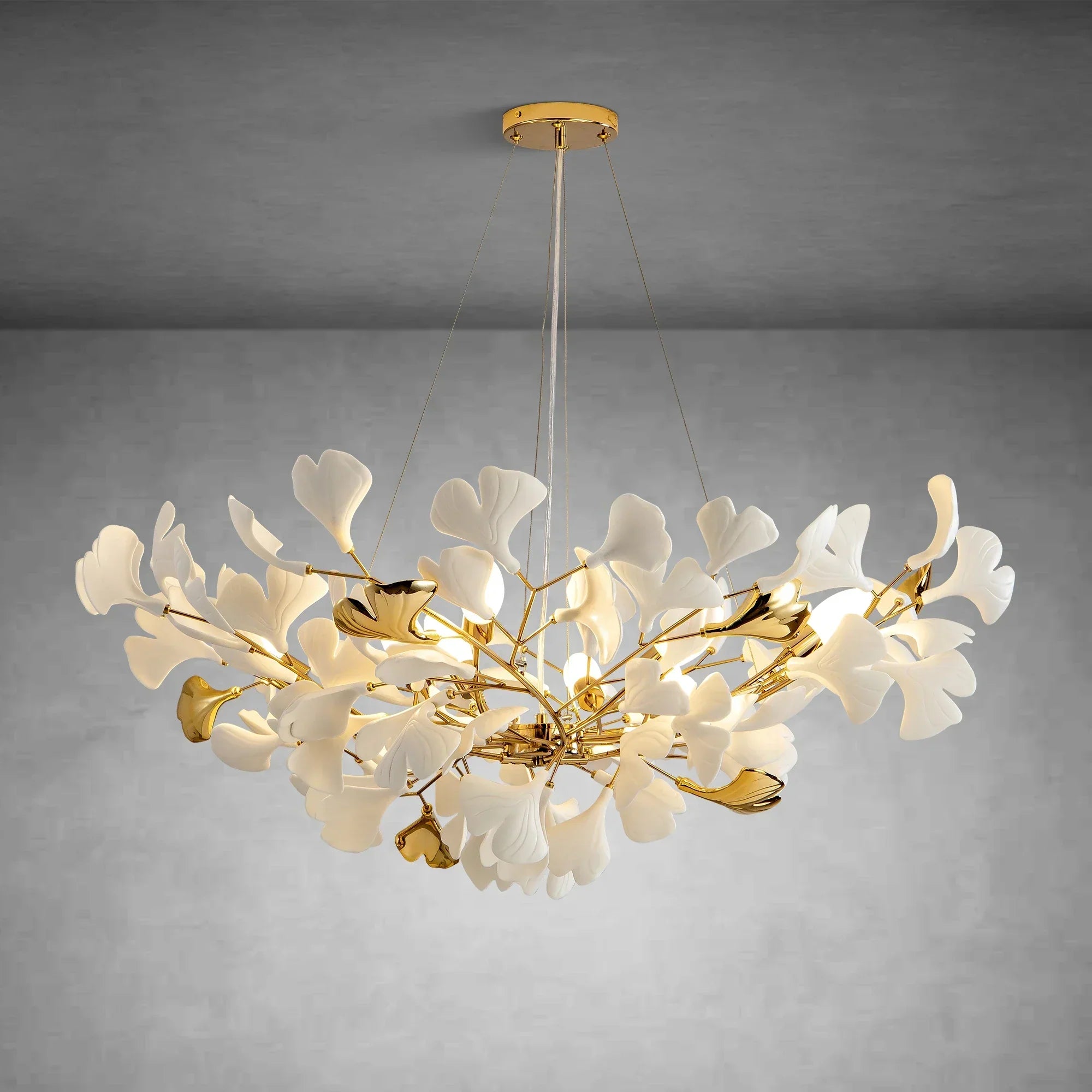 Branch Chandelier White Ceramic Ginkgo Leaf Chandeliers
