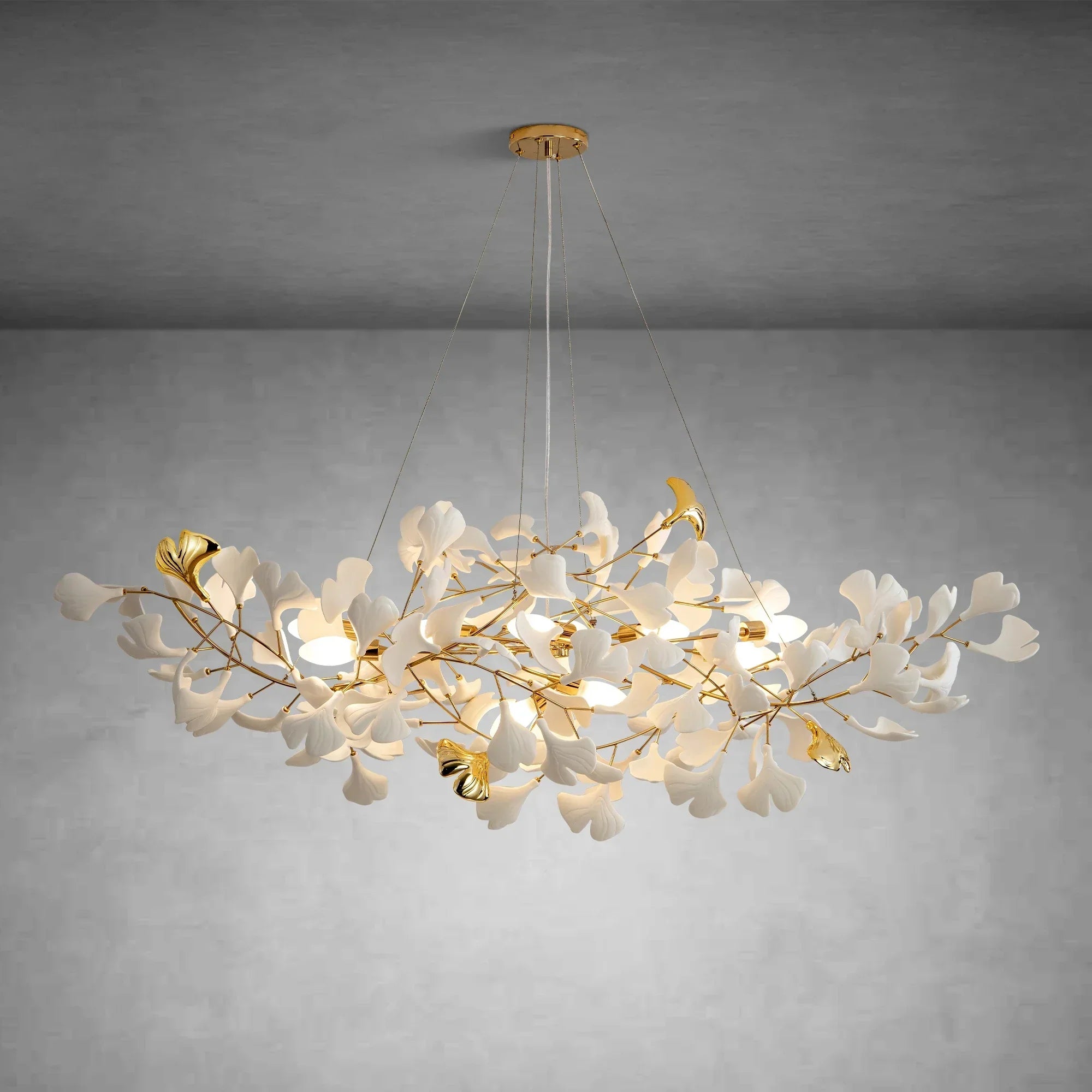Branch Chandelier White Ceramic Ginkgo Leaf Chandeliers
