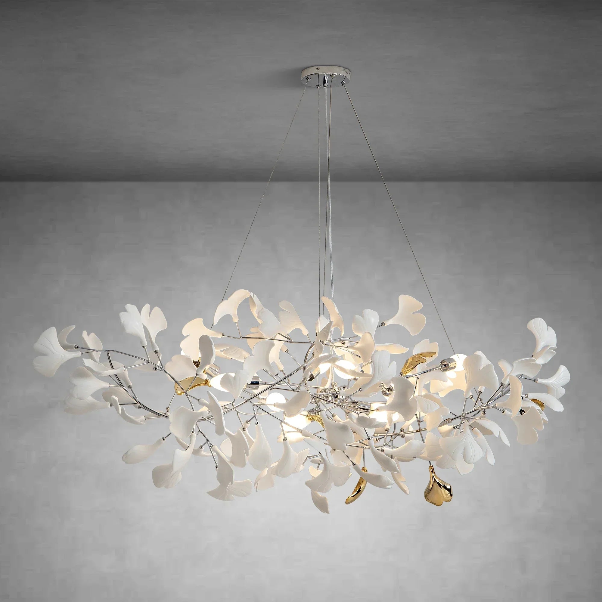 Branch Chandelier White Ceramic Ginkgo Leaf Chandeliers