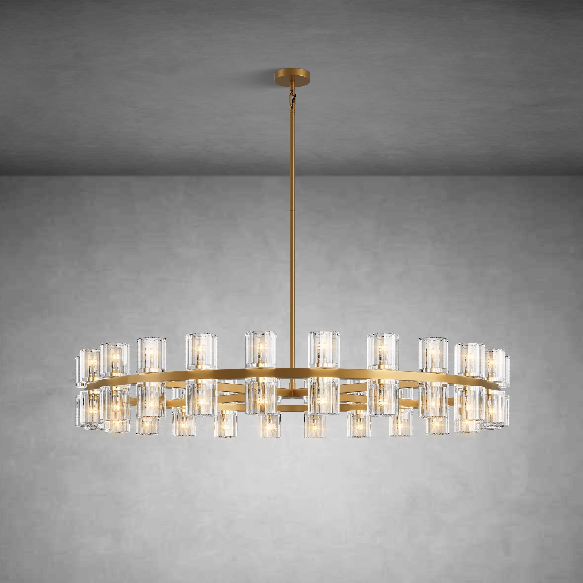Elegant 48-inch Polished Brass Round Crystal Chandelier Luxury Lighting